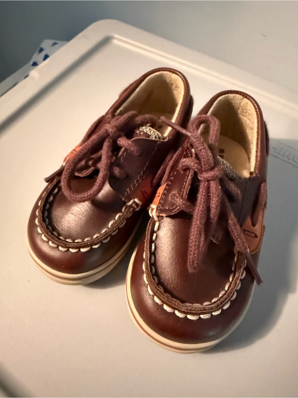 Sperry Brown Leather Baby Boat Shoes with Tan Accents